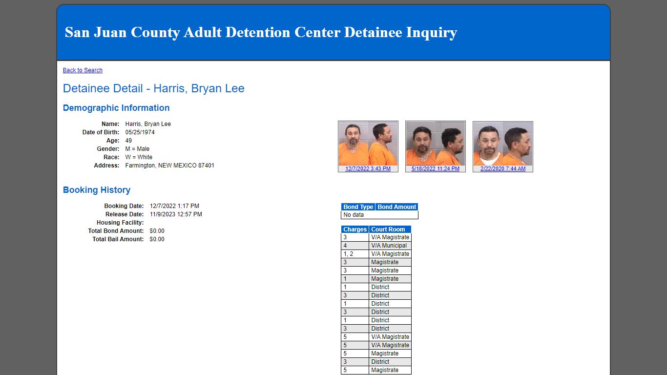 San Juan County Adult Detention Center Detainee Inquiry