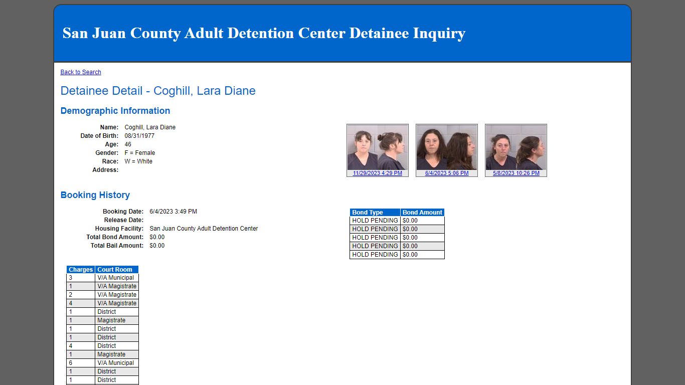 San Juan County Adult Detention Center Detainee Inquiry